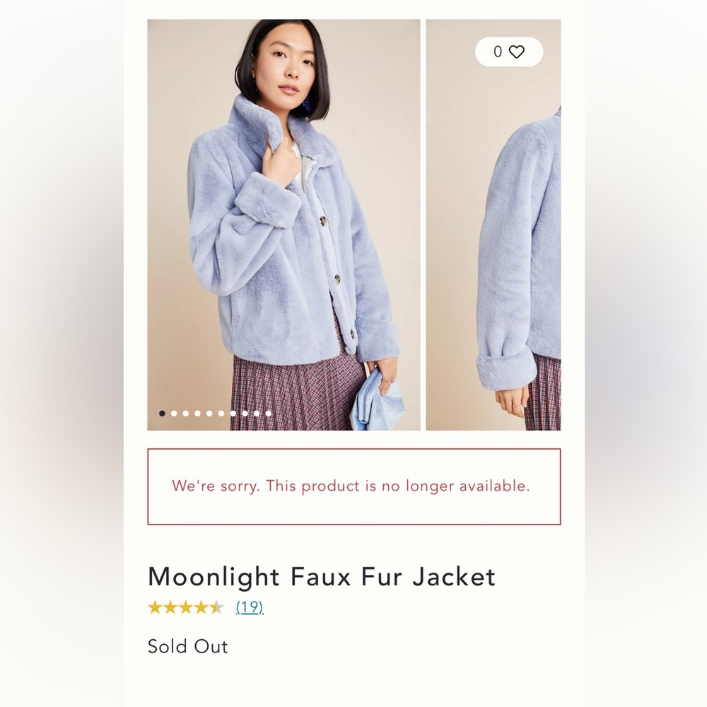 Anthropologie: XS Moonlight Faux Fur Jacket NWOT